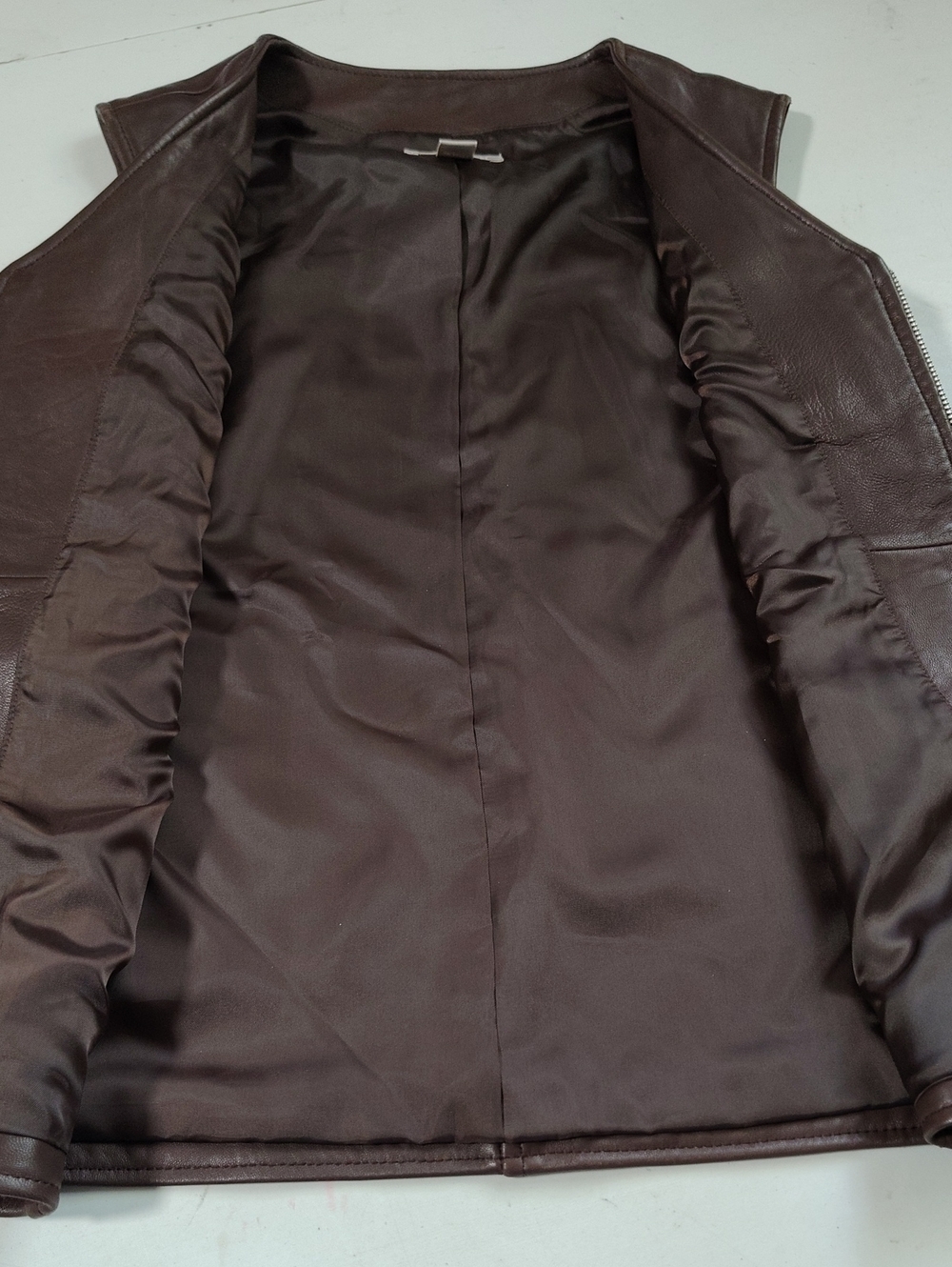 Nordstrom Lambskin Soft Leather Full Zip Vest Jacket Size XS Brown Grunge Biker - Picture 11 of 13